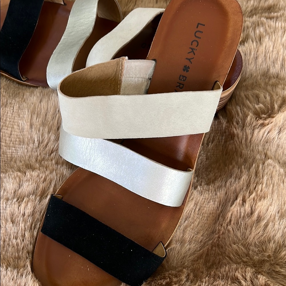 Lucky Brand Black, Cream  & Silver Sandals with Wide Straps - Picture 2 of 6